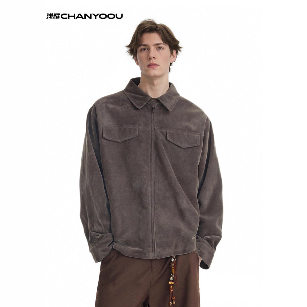 CHANYOOU Retro Three-dimensional Deconstruction Splicing Imitation Suede Jacket