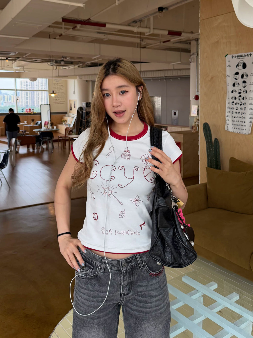 CCYE Fake Two Pieces Slim Stitching Contrasting Tee