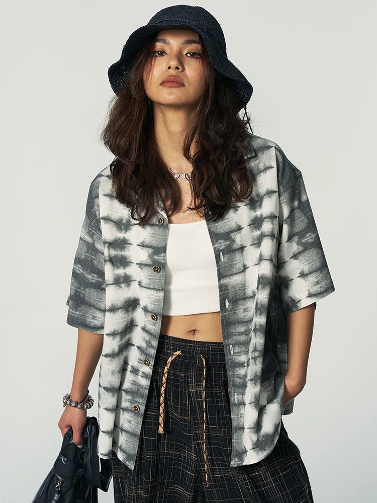 OSCILL oscillating industrial, ink tie-dye Cuban Shirt