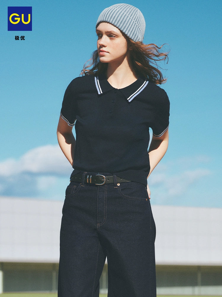 GU POLO Knitted Sweater Striped Tee