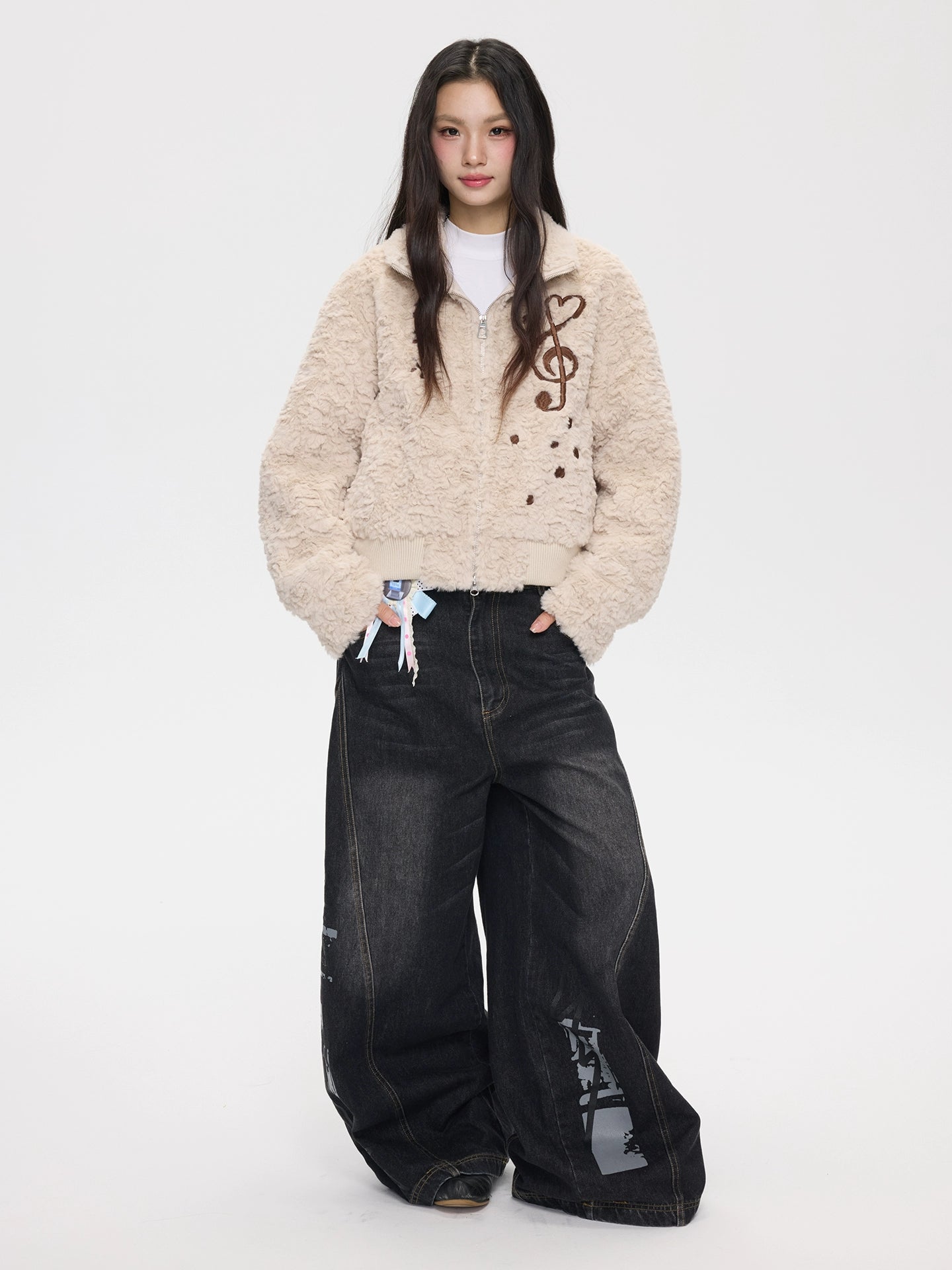 MOMSAYCAN Plush Suede Embroidered Short Jacket