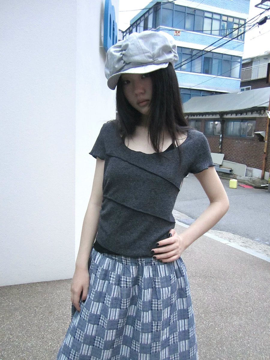 Ang:project Retrofake Two-piececontrast Coloru-shaped Collar Tee