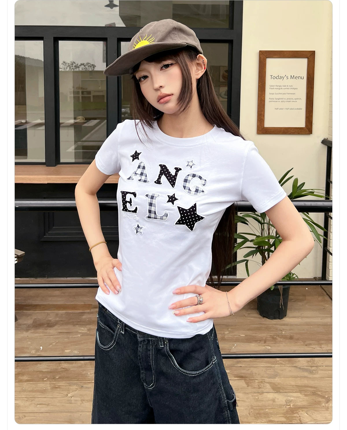 404MOB Letter Mesh Sticker Slim Tee