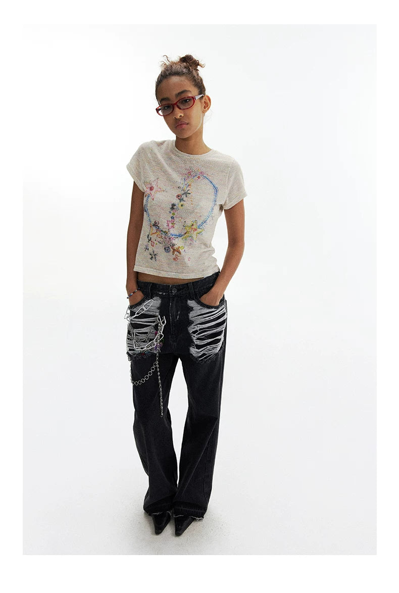 CONP Star Necklace Bow Music Note Colored Yarn Tee