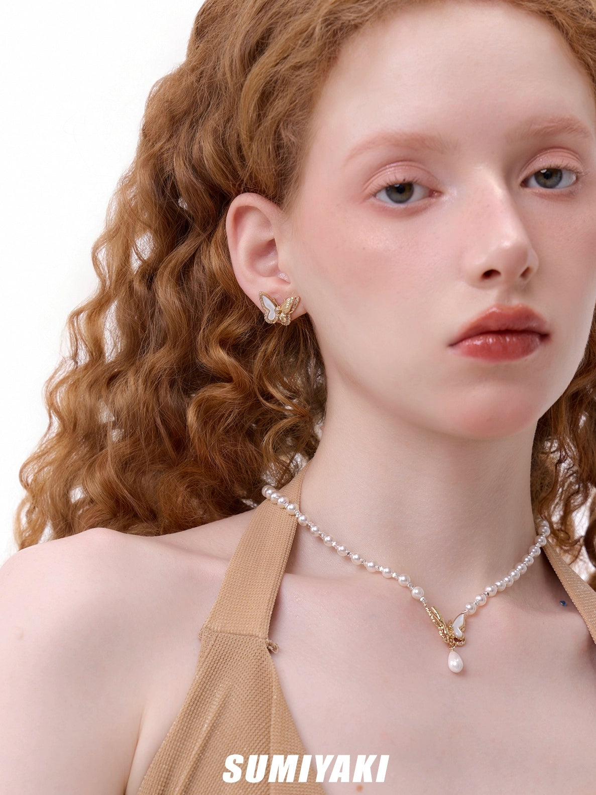SUMIYAKI White Fritillary Butterfly Pearl Necklace