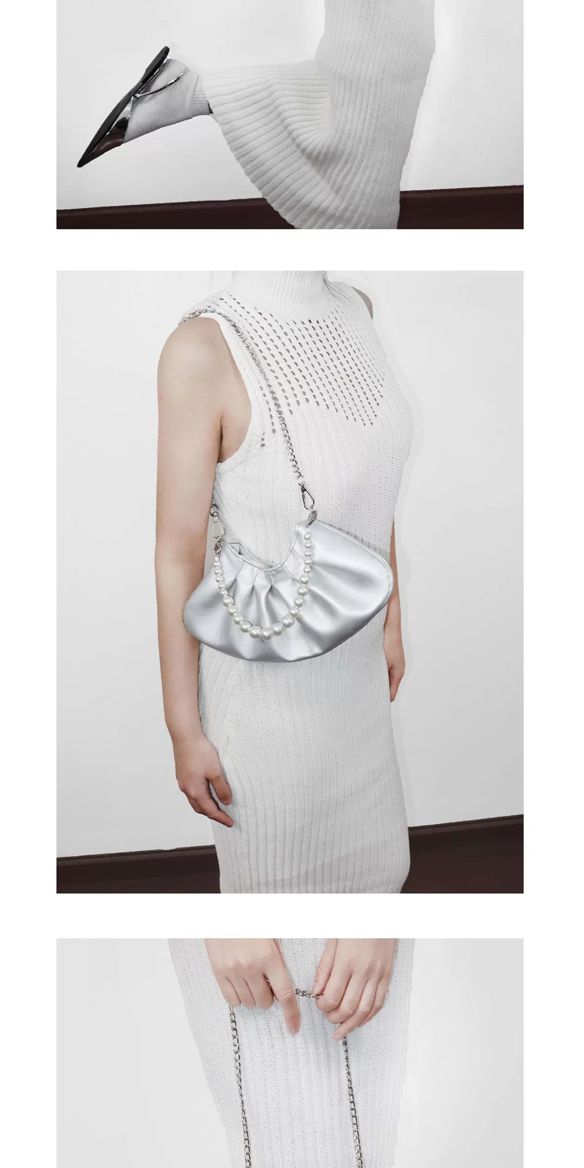 Heelwood Pearl Chain Pleated Messenger Bag