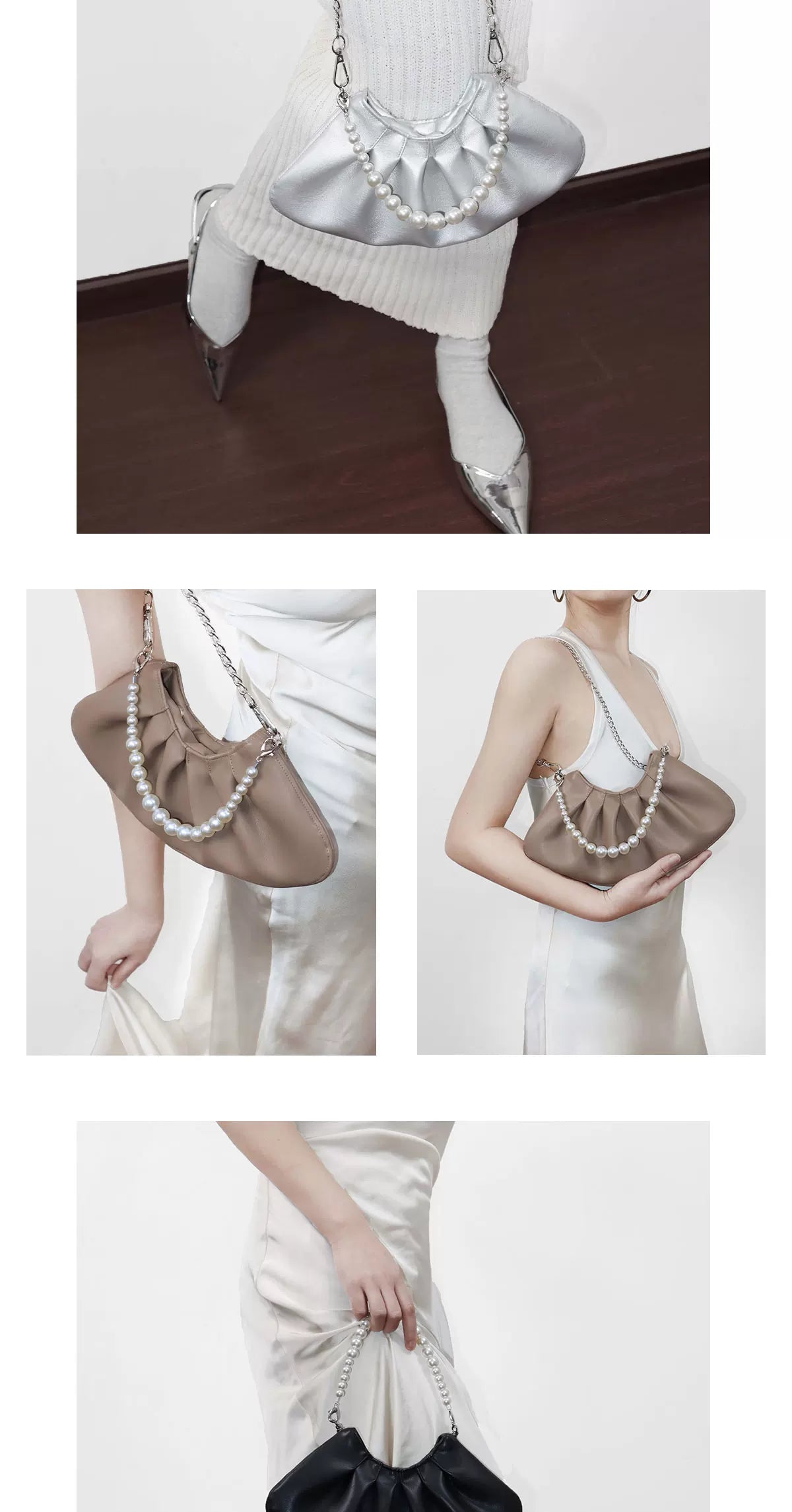 Heelwood Pearl Chain Pleated Messenger Bag