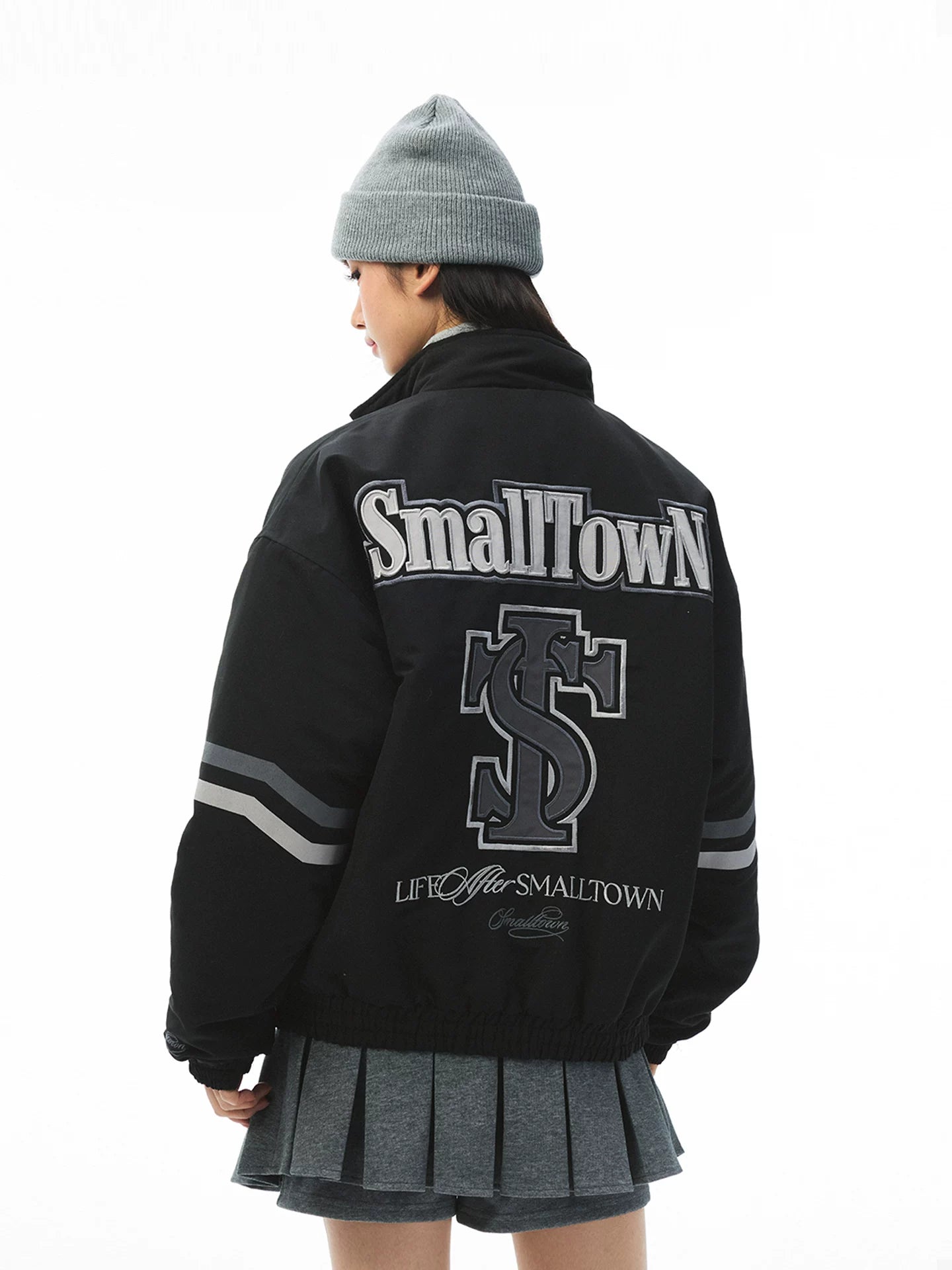 STK Badge Stitching Vintage Embroidered Contrasting Striped Jacket