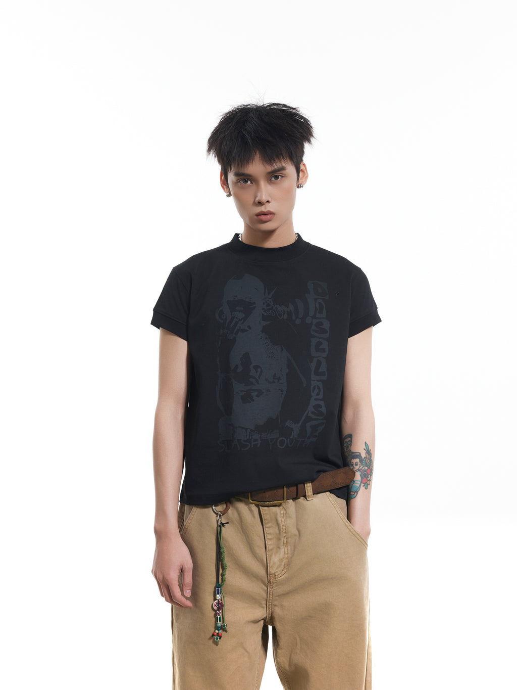 BTSG SLASA front shoulder slim thread cuffs short sleeve tee
