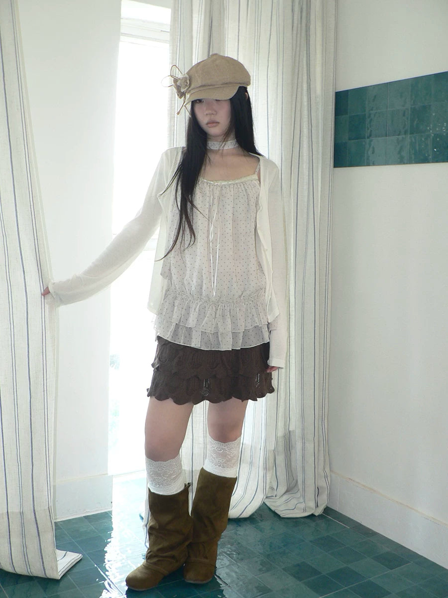 ANG: Project Polka Dot Fungus Edge Sling Knitted Cardigan Two-piece Set