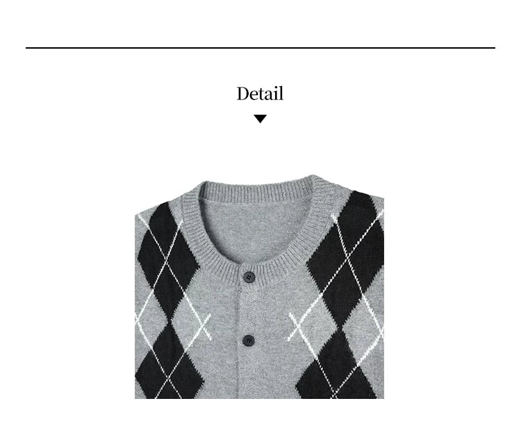 NewDecay Rhombus Knitted Button-down Long-sleeved Cardigan