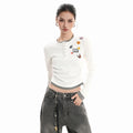 Kenvibe Vintage Alphabet Butterfly Embroidery Fake Two Piece Long Sleeve