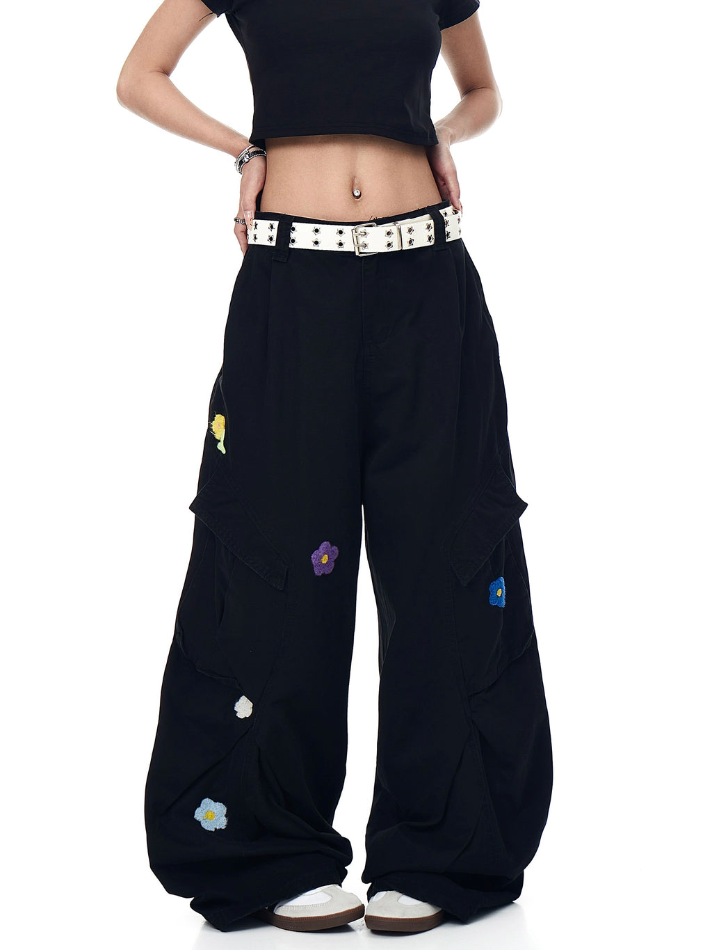 BLACKLISTS Old Flower-embroidered Wide-leg Scimitar Pants