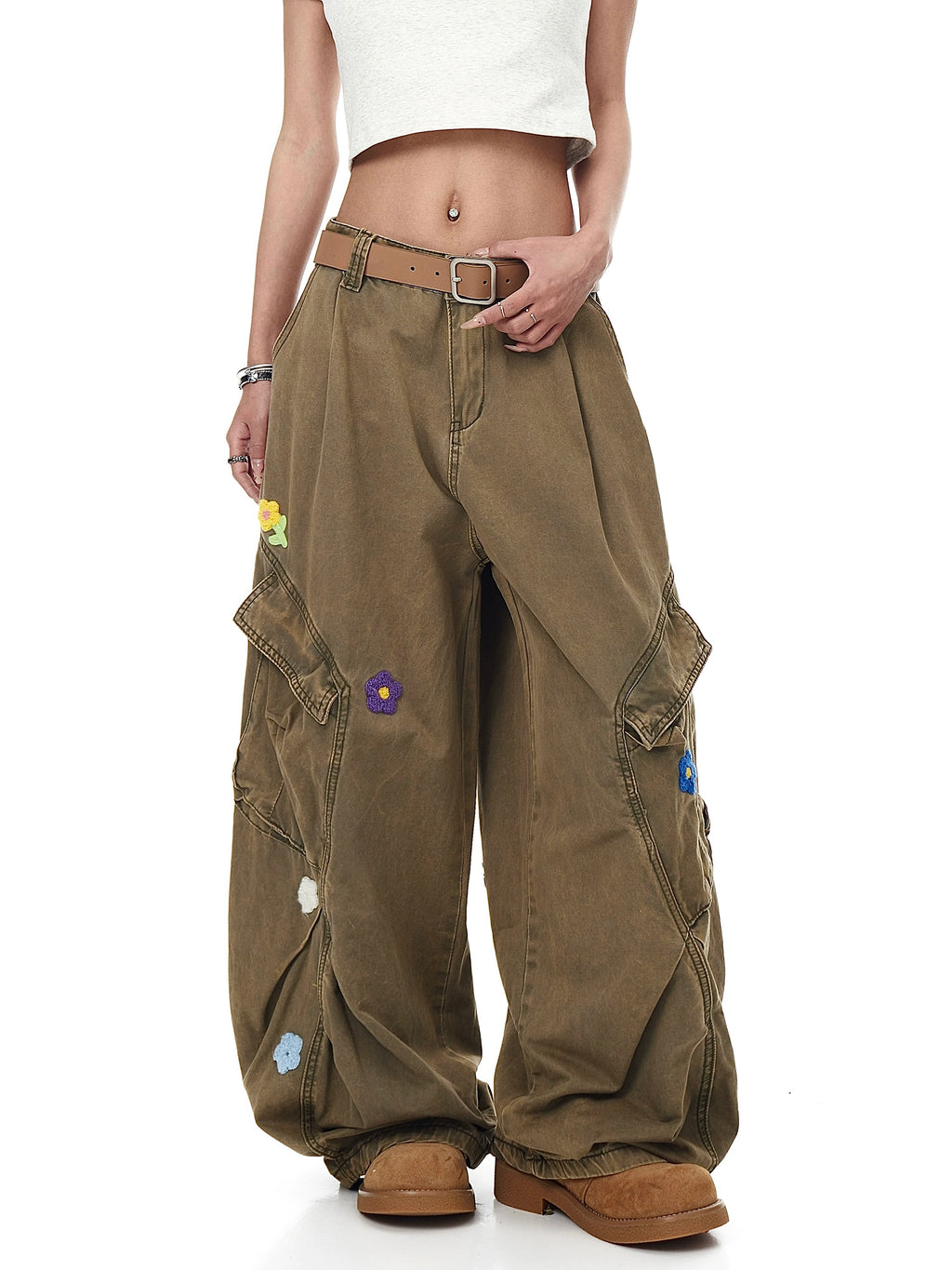 BLACKLISTS Old Flower-embroidered Wide-leg Scimitar Pants