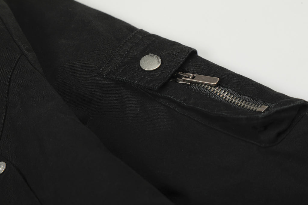 11KN Retro Splicing Slim-fitting Waist Short Wide Stand-up Collar Jacket