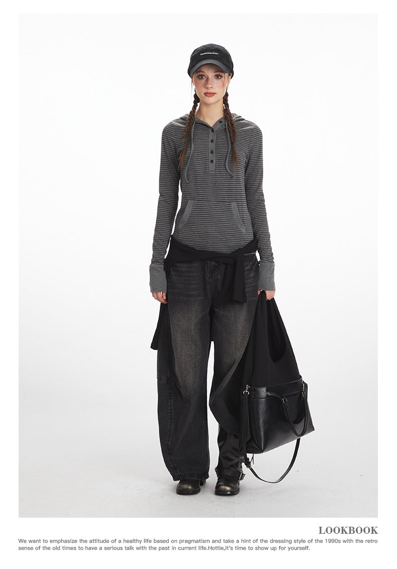 Nariele Striped Slim Fit Hooded Long Sleeve