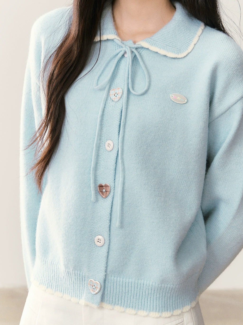 Umoumo Casual Contrasting Splicing Small Lace Lapel Sweater Cardigan