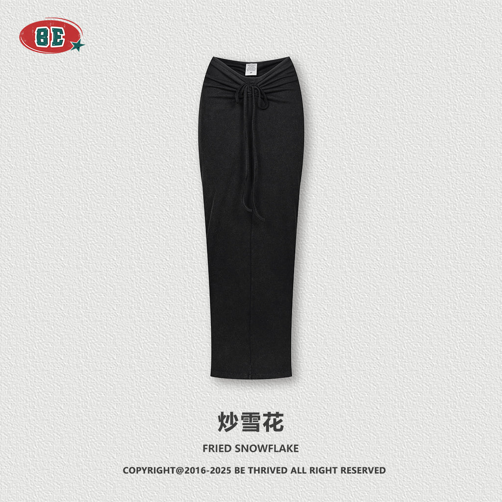 BE Women's Retro Maillard Slim Skirt Pleated Hip Skirt
