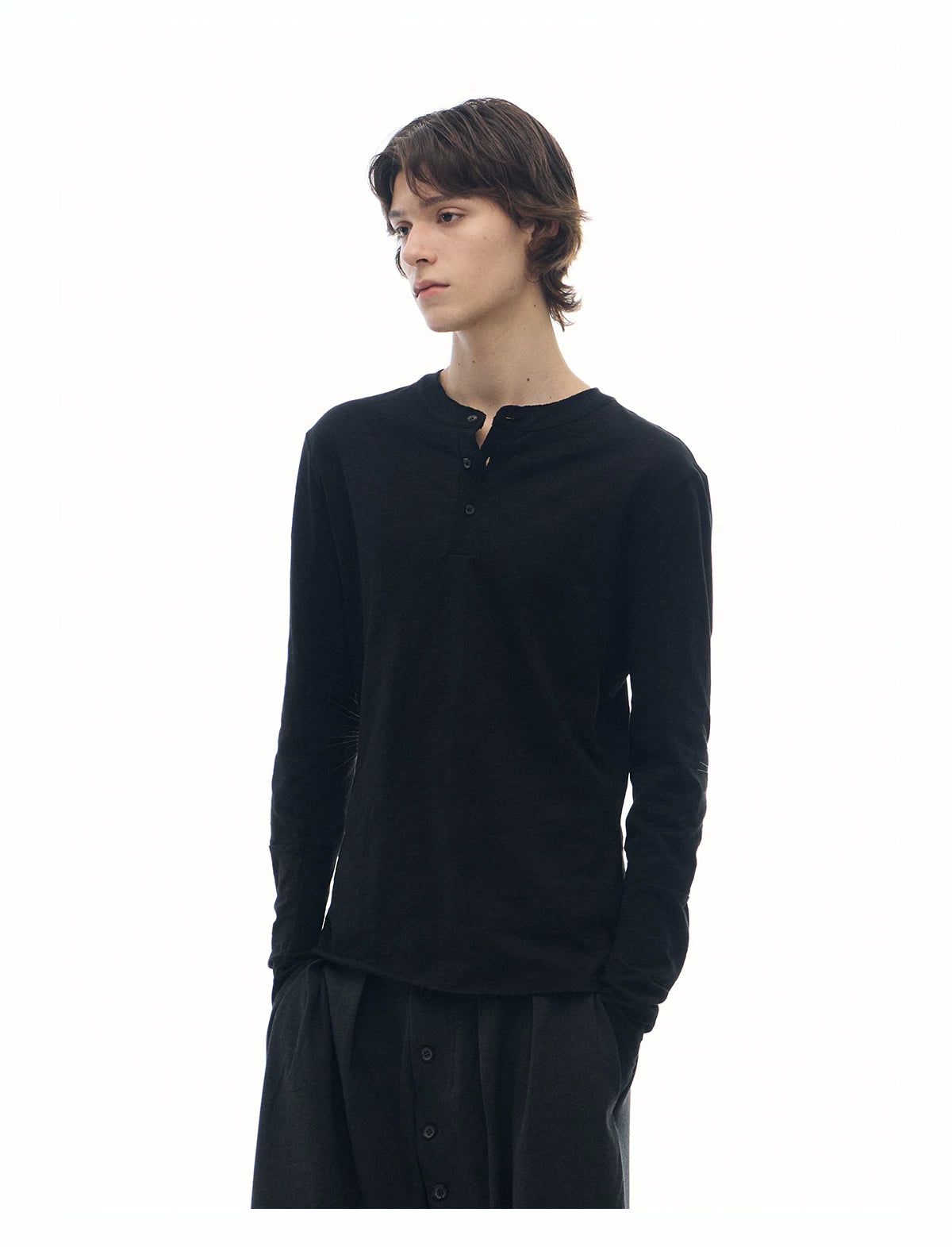 Slight Vogue Henry Collar Sun Embroidery Lightweight Long Sleeves