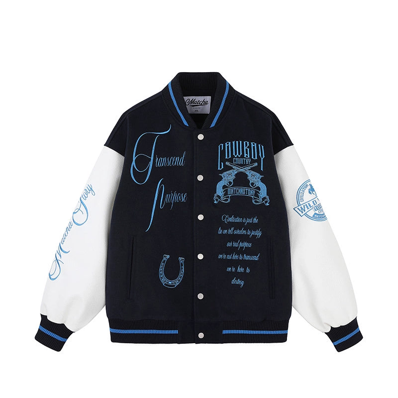 MATCHA STORY Embroidered Loose Baseball Jacket