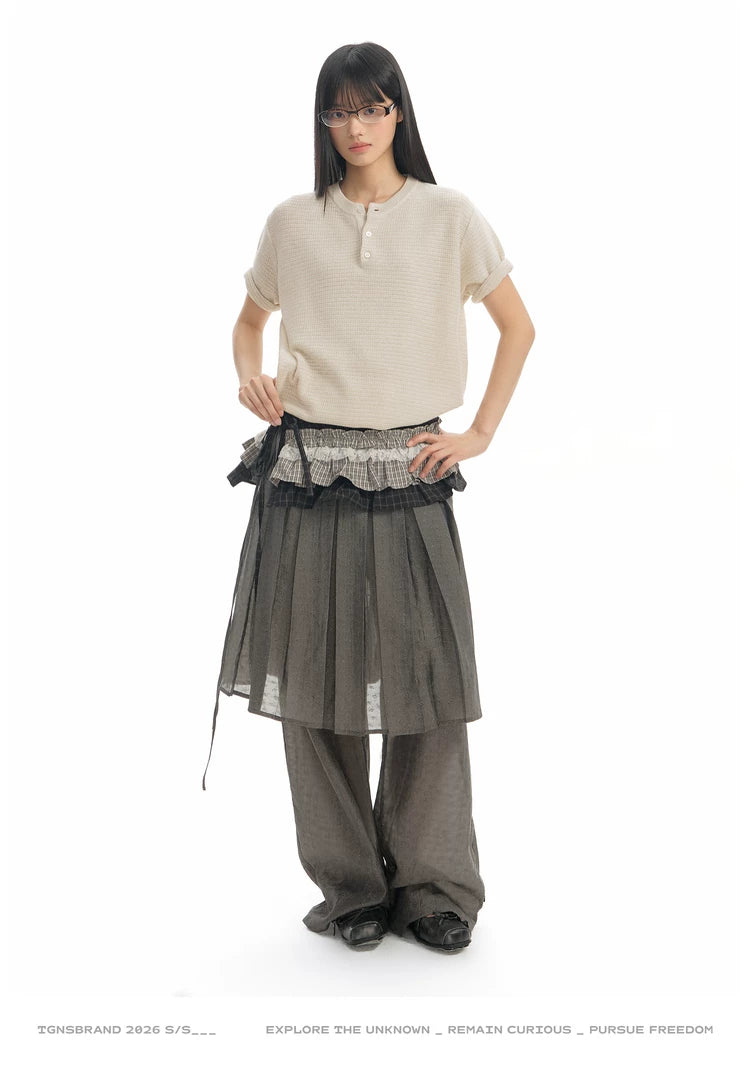 TGNS Fake Two-piece Breathable Pleated Skirt Pants