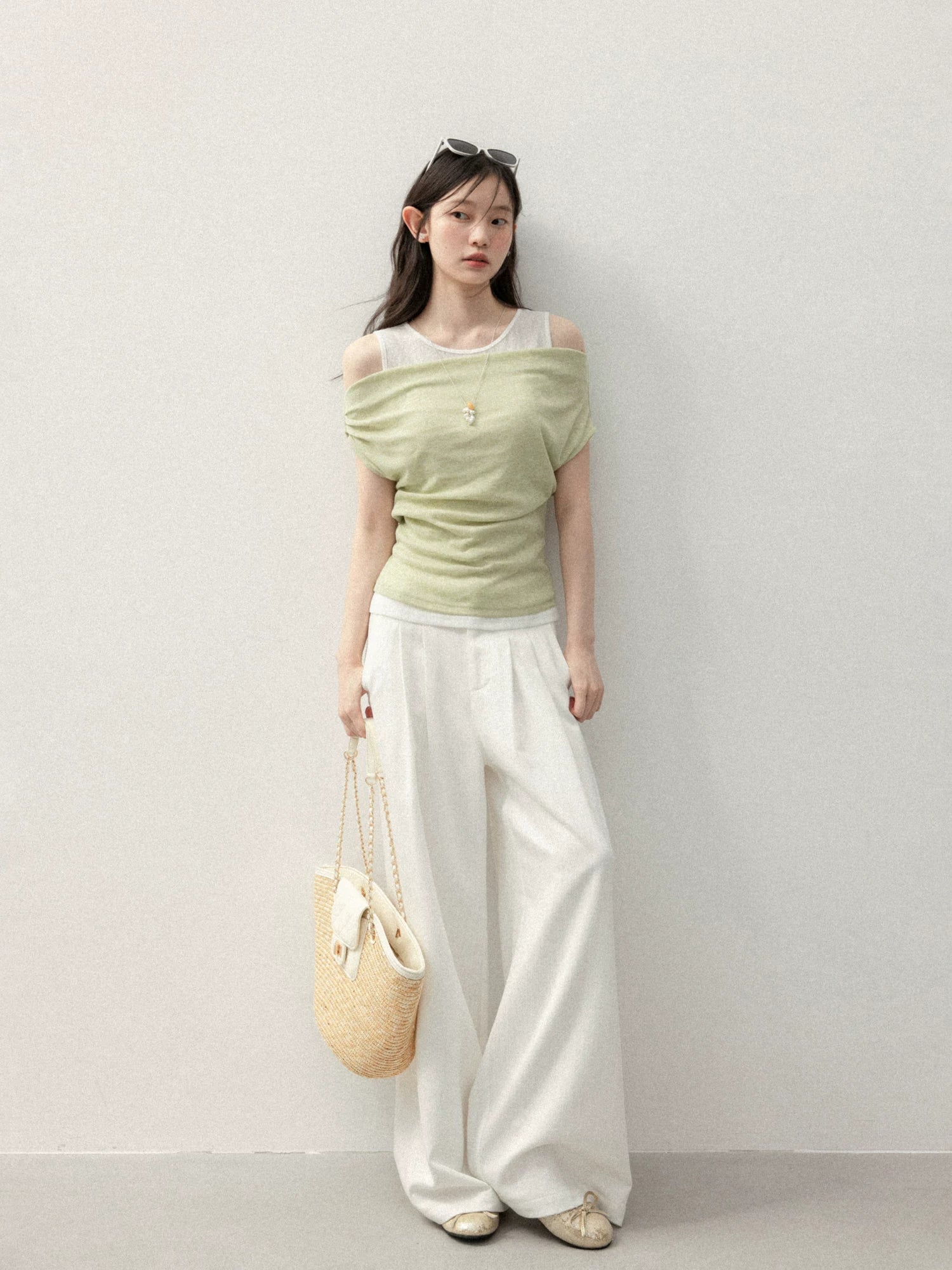 Cantonstory One-word Shoulder Sling Vest Two-piece Set