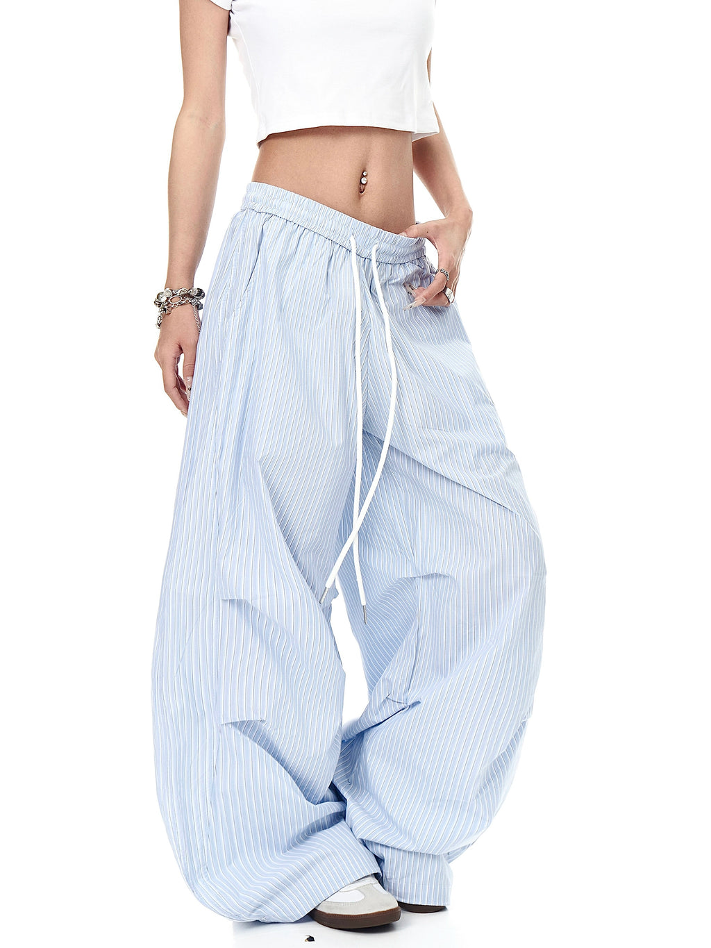 BLACKLISTS Lazy Pleated Striped Tooling Scimitar Pants