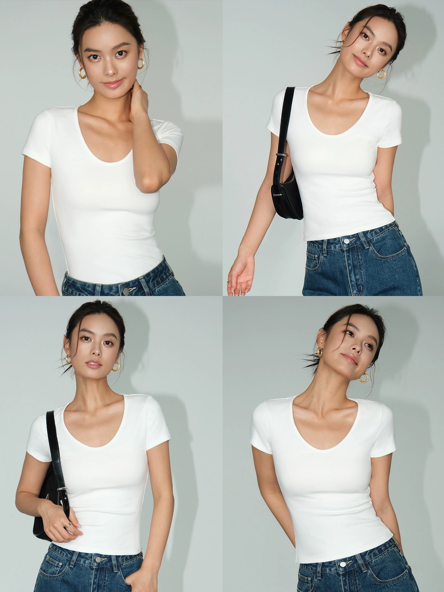 NEVA HU U Neck Short Shoulder Slim Tee