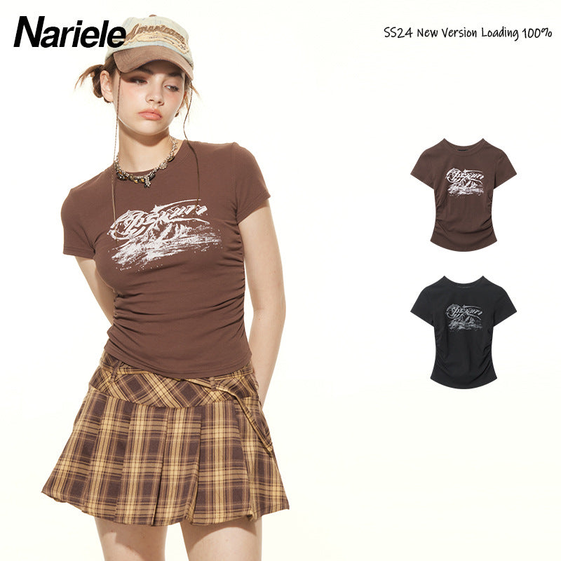 Nariele Slim Skinny Printed Crew Neck Tee
