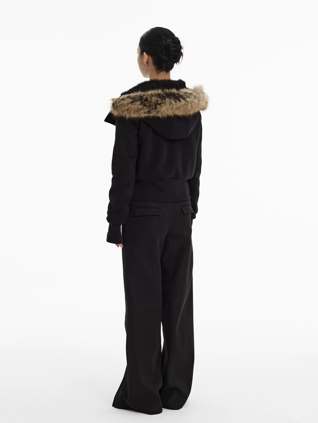 LINY LIBERTY Loose Raccoon Real Fur Collar Jacket Thickened Coat