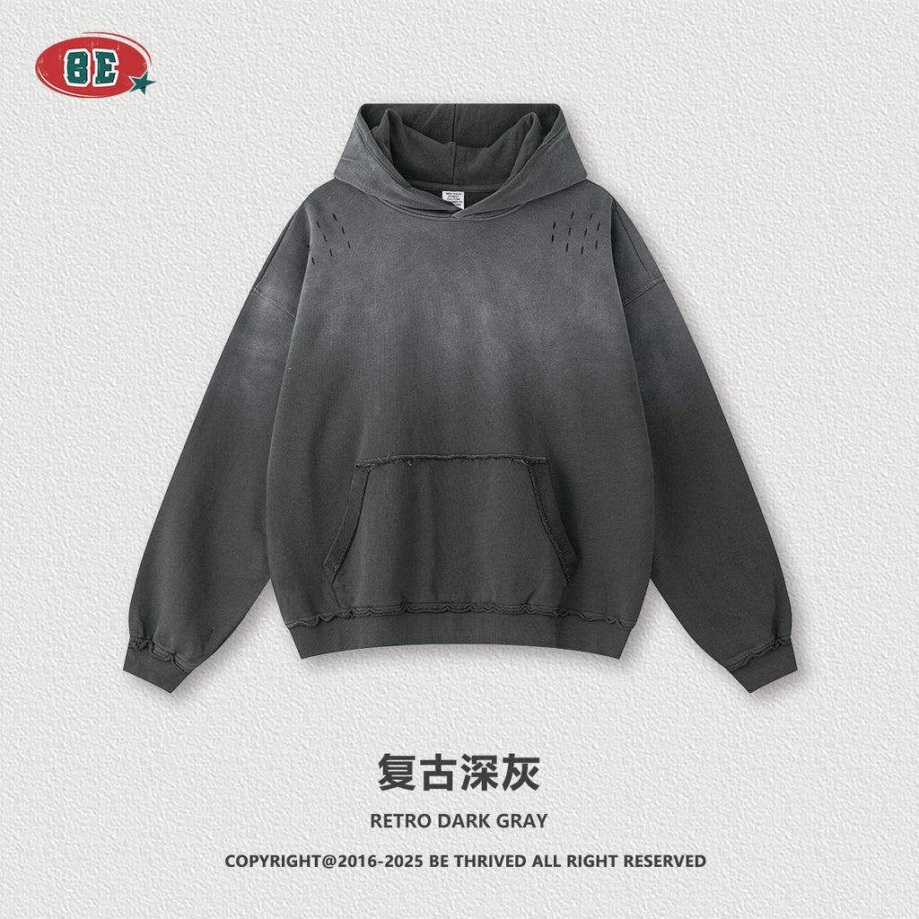 BE Gradual Change Hole Hooded Sweater Straight Pants Two-piece Set