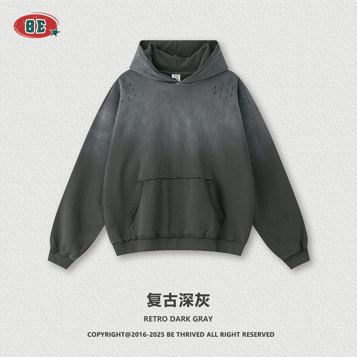 BE Gradual Change Hole Hooded Sweater Straight Pants Two-piece Set