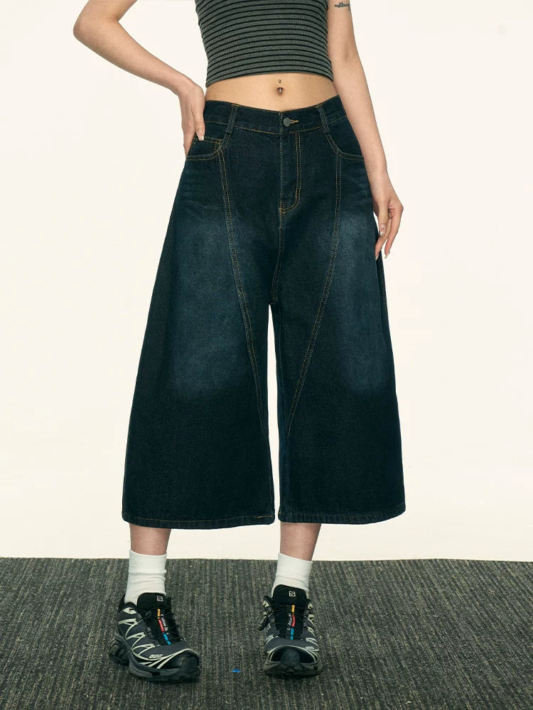 Aaisup Back Letter Versatile Wide-leg Cropped Jeans