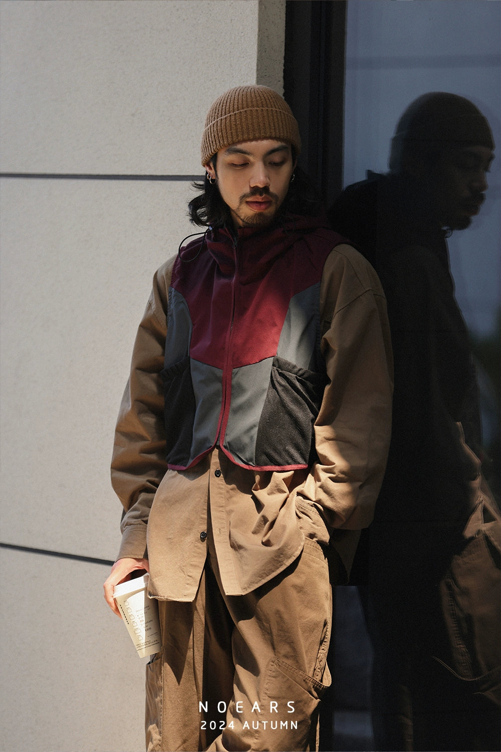 NOEARS Hooded Retro Loose Sleeveless Contrasting Vest