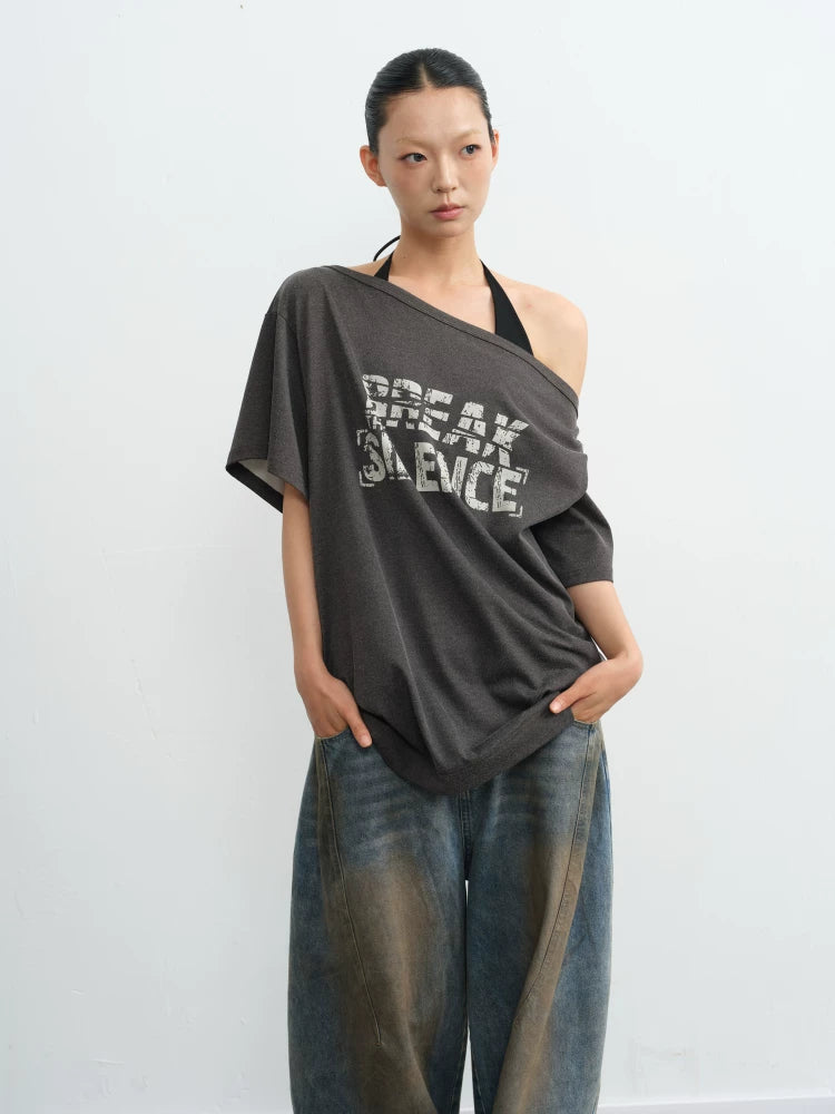 LINY LIBERTY Vintage Loose Slanted Shoulder Tee