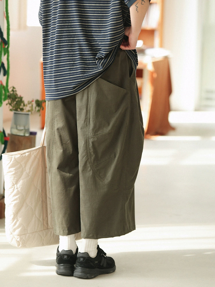 NOEARS Japanese Retro Loose-fitting Wide-leg Cropped Pants