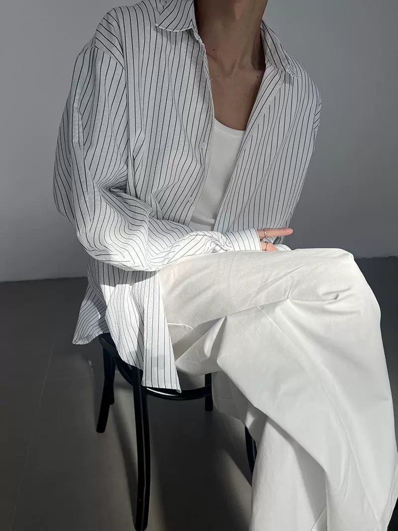 COLN Loose Lazy Slack Striped Shirt