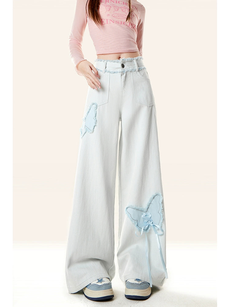 Zrsee Butterfly Embroidered Loose Jeans