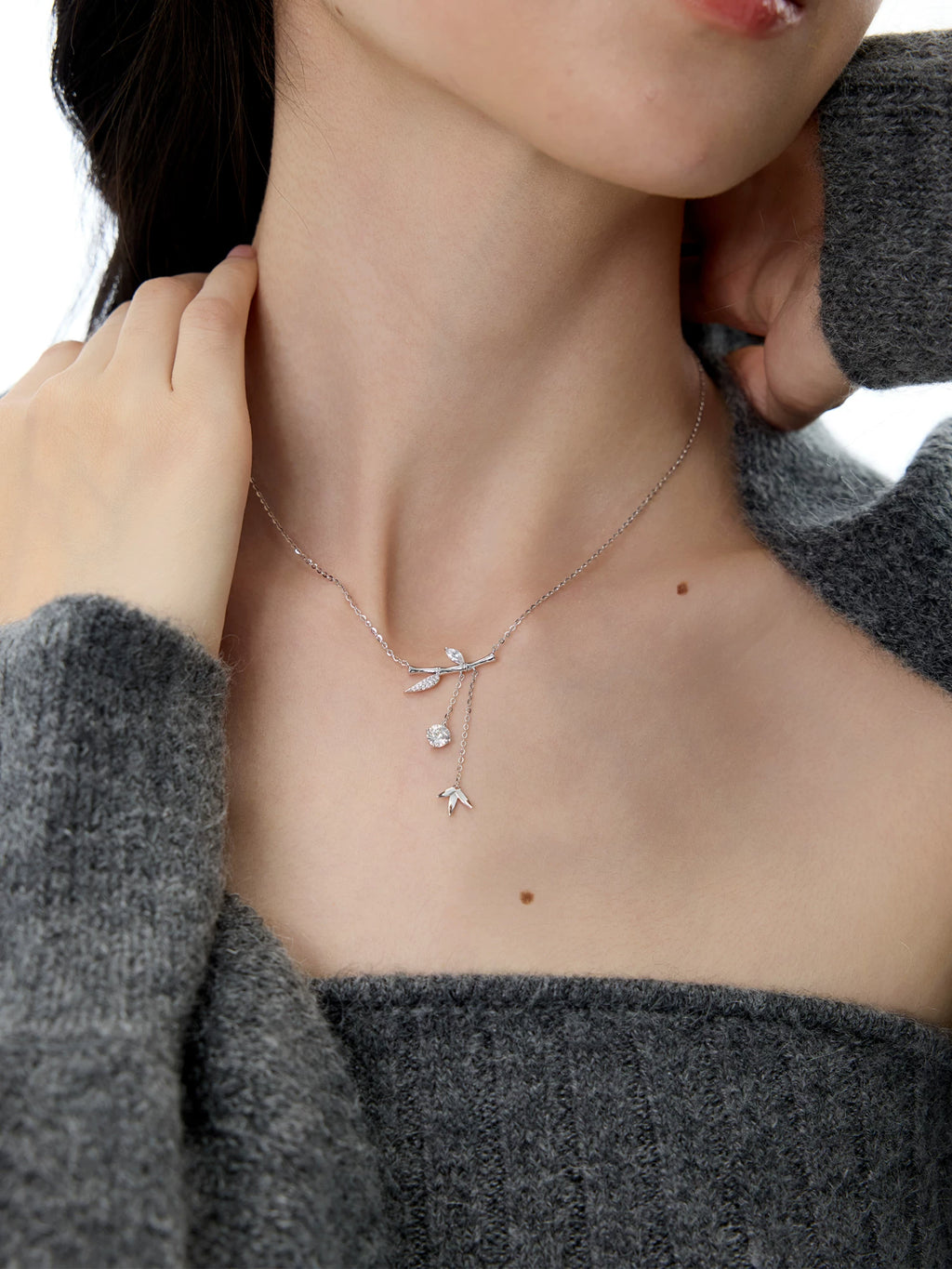 NO SOLUTION S925 Silver Bamboo Mozzarella Tassel Clavicle Chain