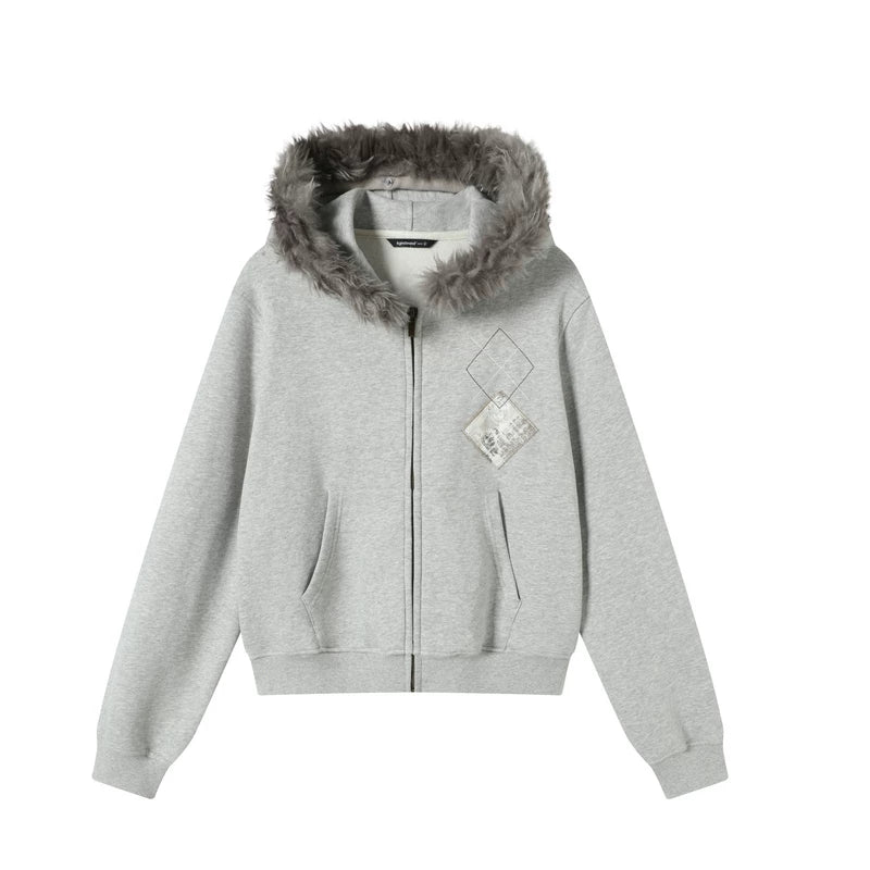 TGNS Hooded Removable Fur Collar Patch Embroidered Jacket