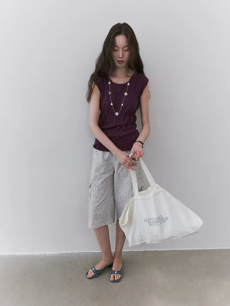 VOOE Round Neck Broken Pleated Knitted Slim and Thin Tee