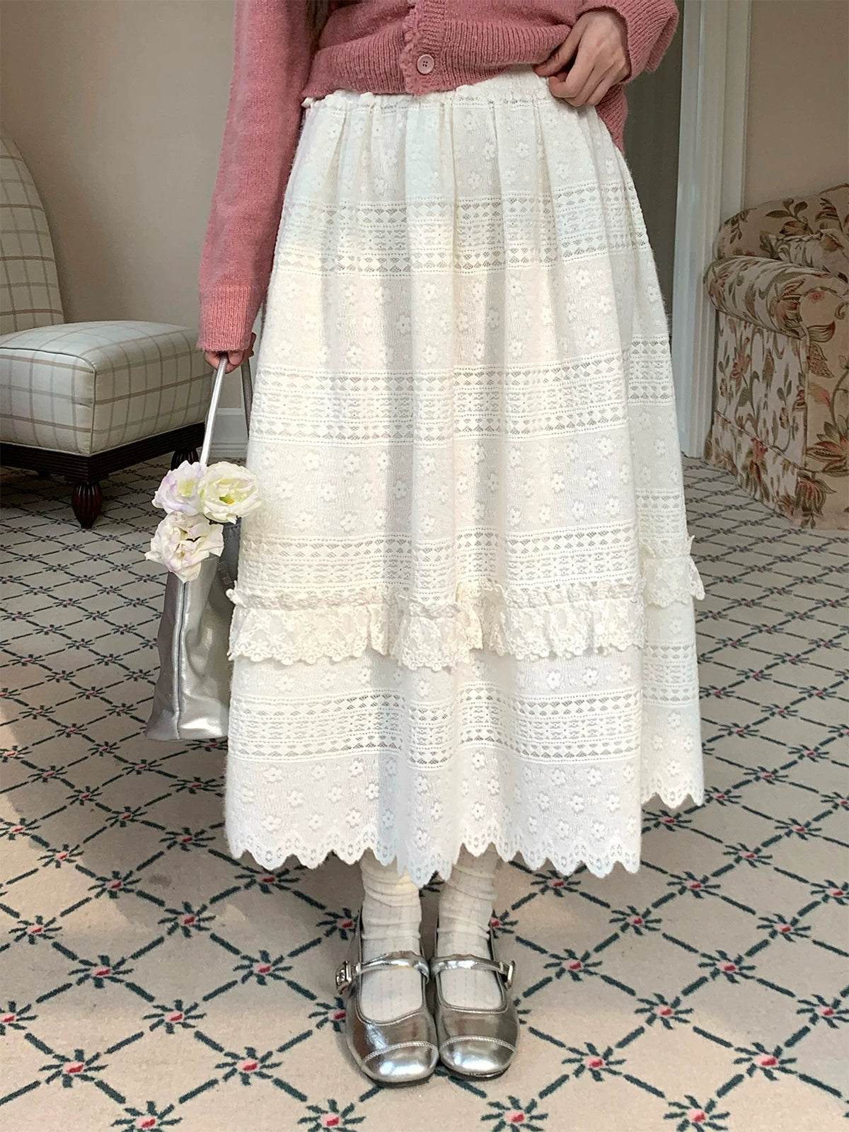 MUCHA Hollow Jacquard Skirt