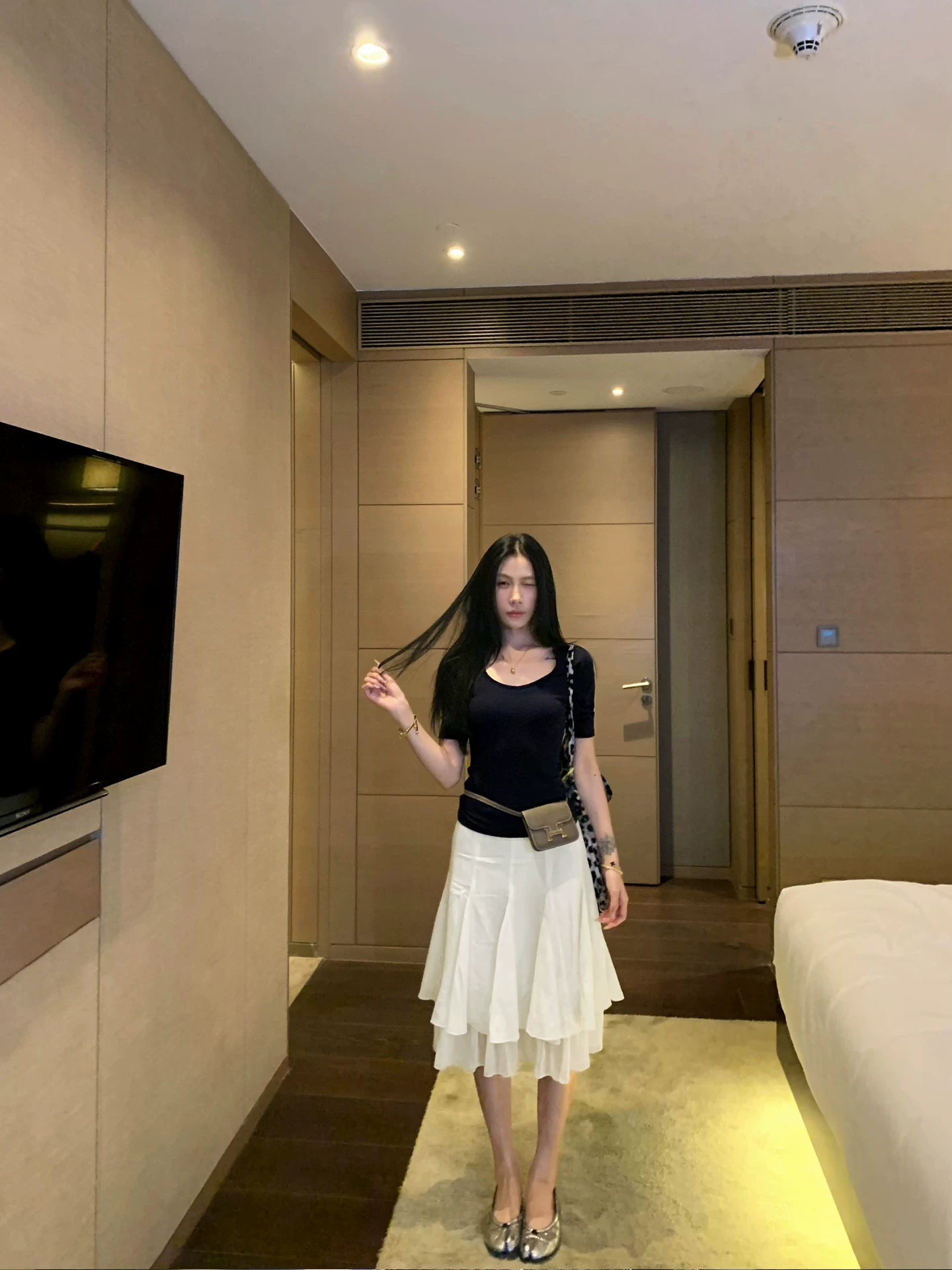 YOUNG KYLIN Splicing Large Skirt High Waist Medium and Long Skirt