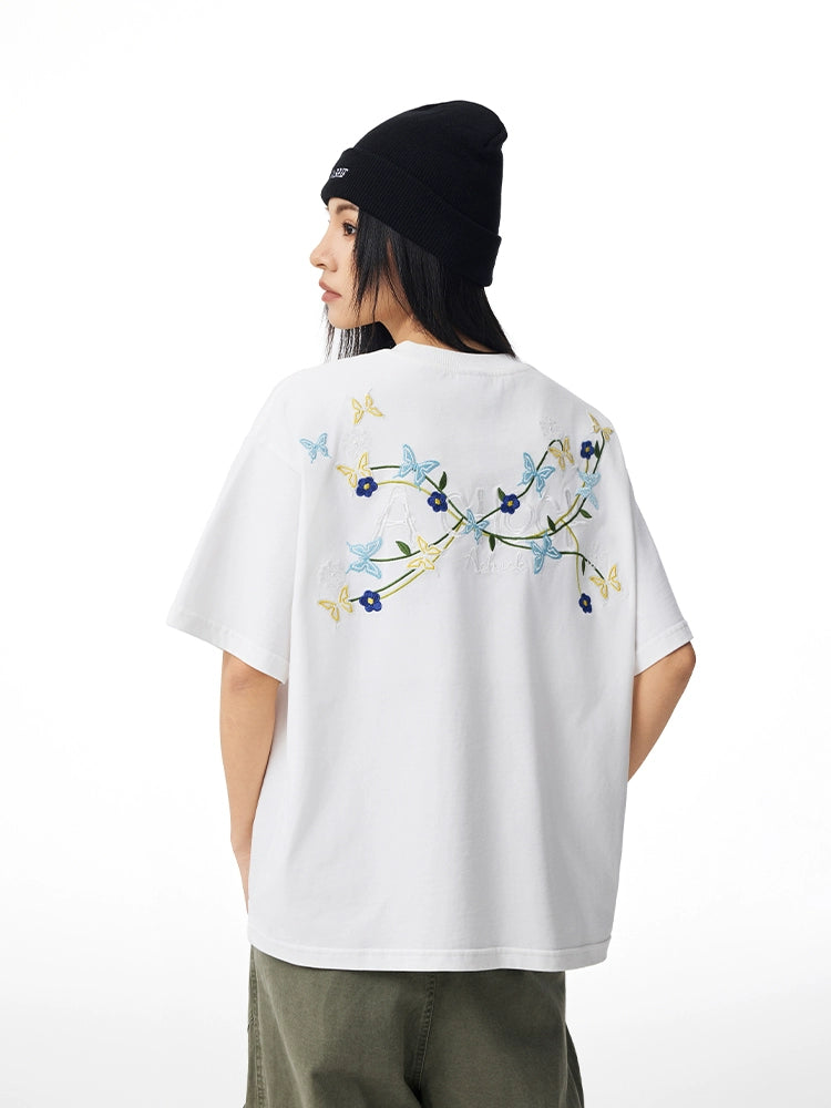Achock Vintage Embroidered Floral Casual Tee