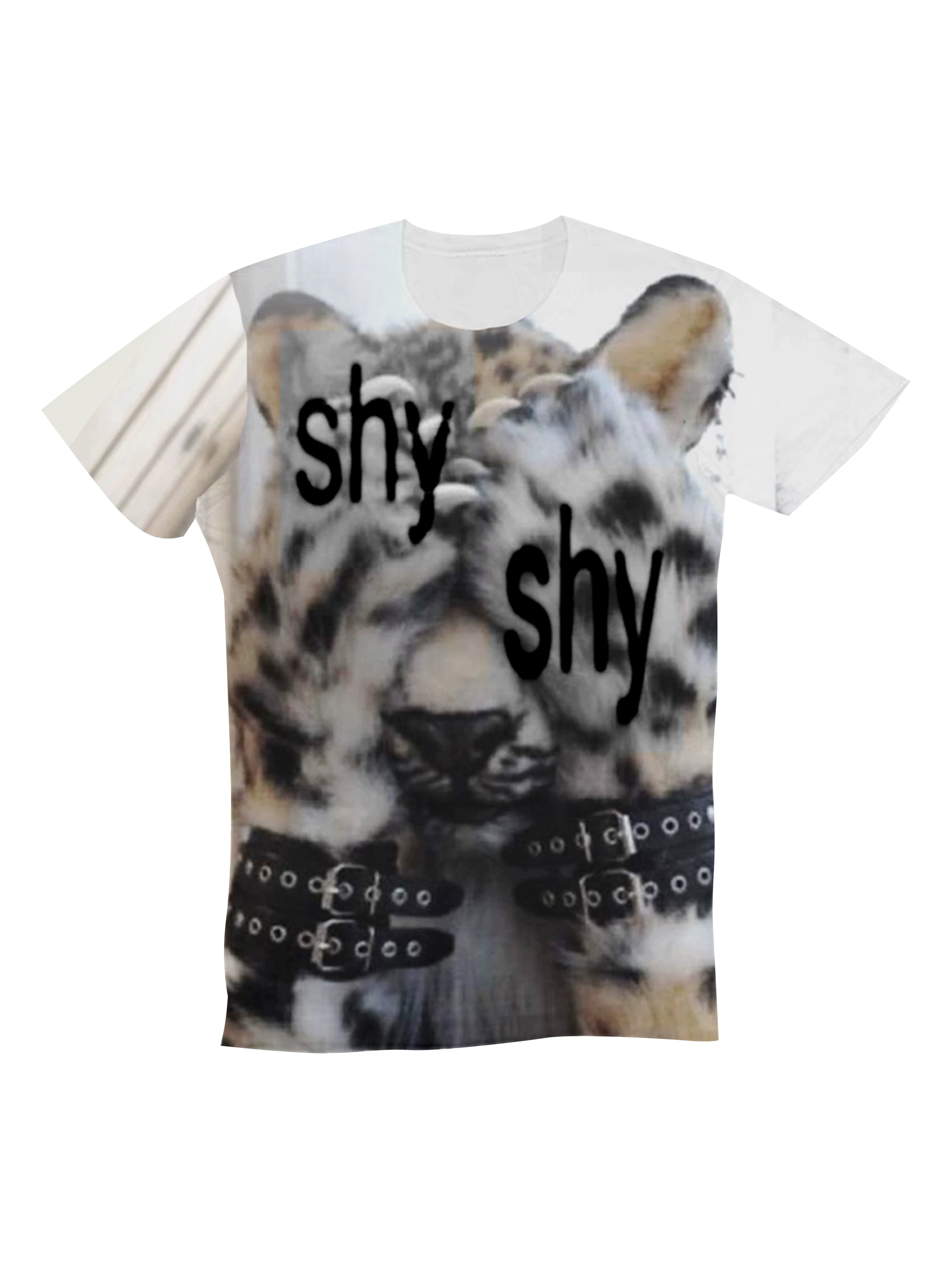 PAIKI Is Shy about Leopard Leopard Rhinestone Straight Shoulders Slim Tee