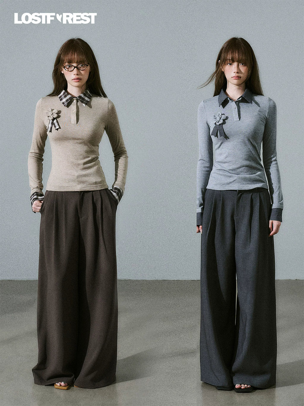 LOST FOREST Versatile Slim Low-rise Wide-leg Trousers