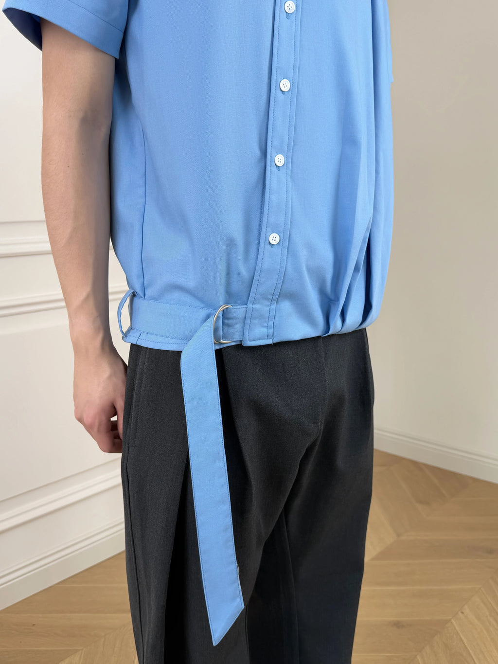 Stay The Night Pleated Strap-Up Short Sleeve Shirt