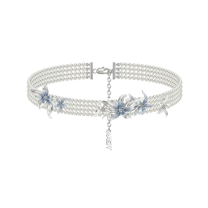 MASW Super Fairy Pearl Necklace Enamel Haze Blue Clavicle Chain
