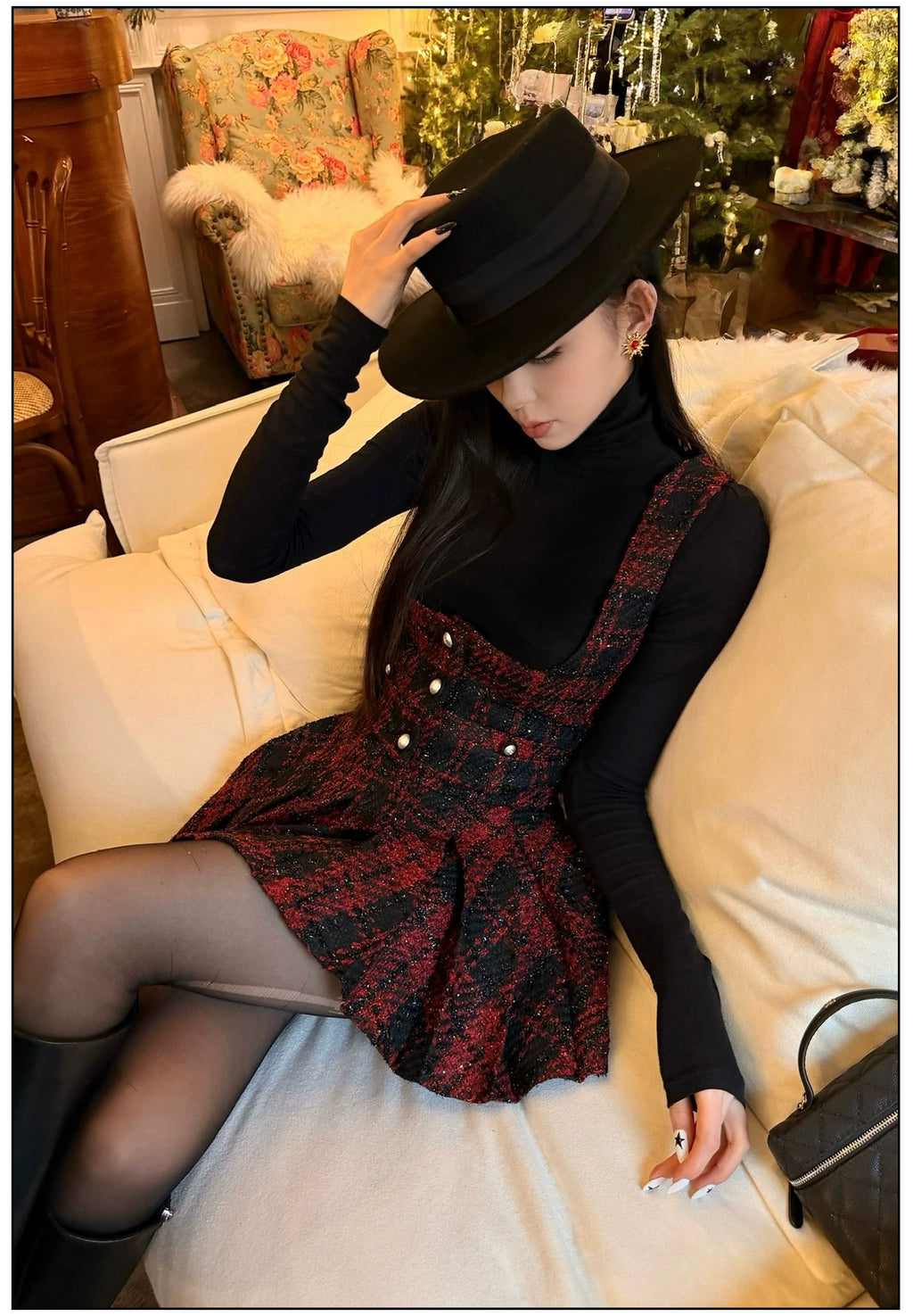 FINDYAWINGS Retro Short Vest Vest Pleated Skirt Set