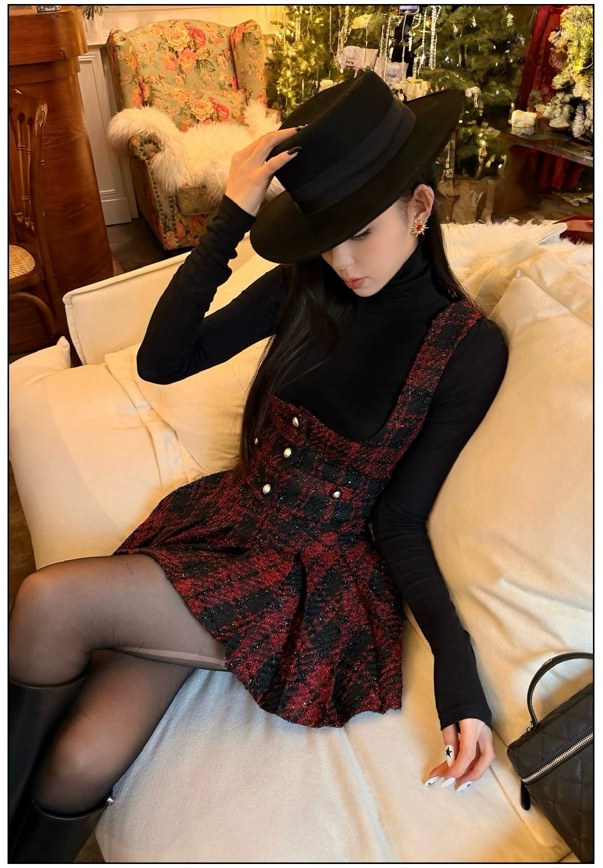 FINDYAWINGS Retro Short Vest Vest Pleated Skirt Set